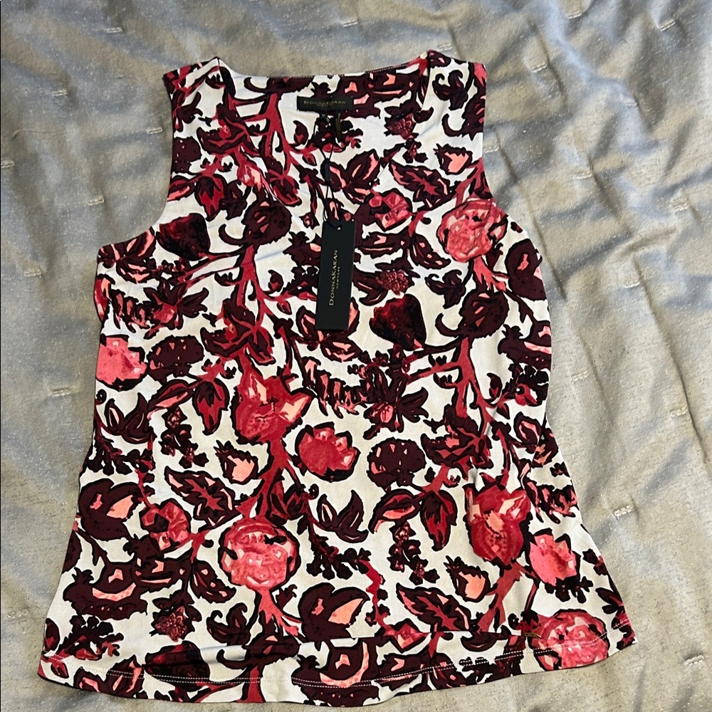 Donna Karan Red and Black Floral Top
